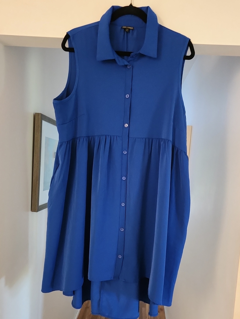 Coco + Carmen Royal Blue Sleeveless High-Low Button Dress With Pockets
